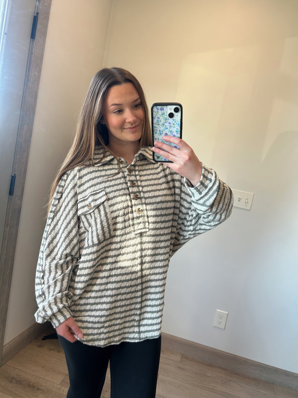 Textured Stripe Top - Olive