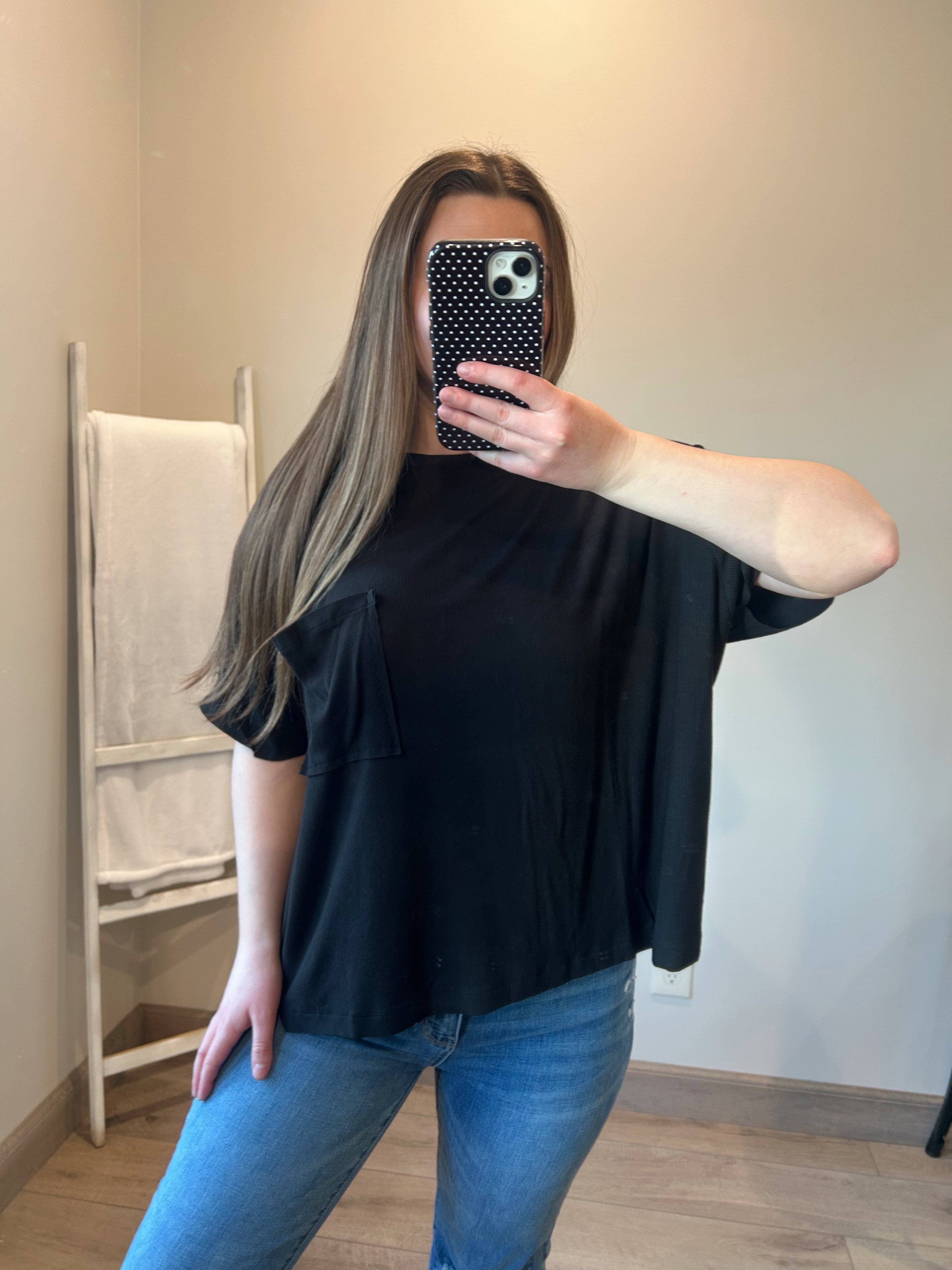 Ribbed Pocket Tee - Black