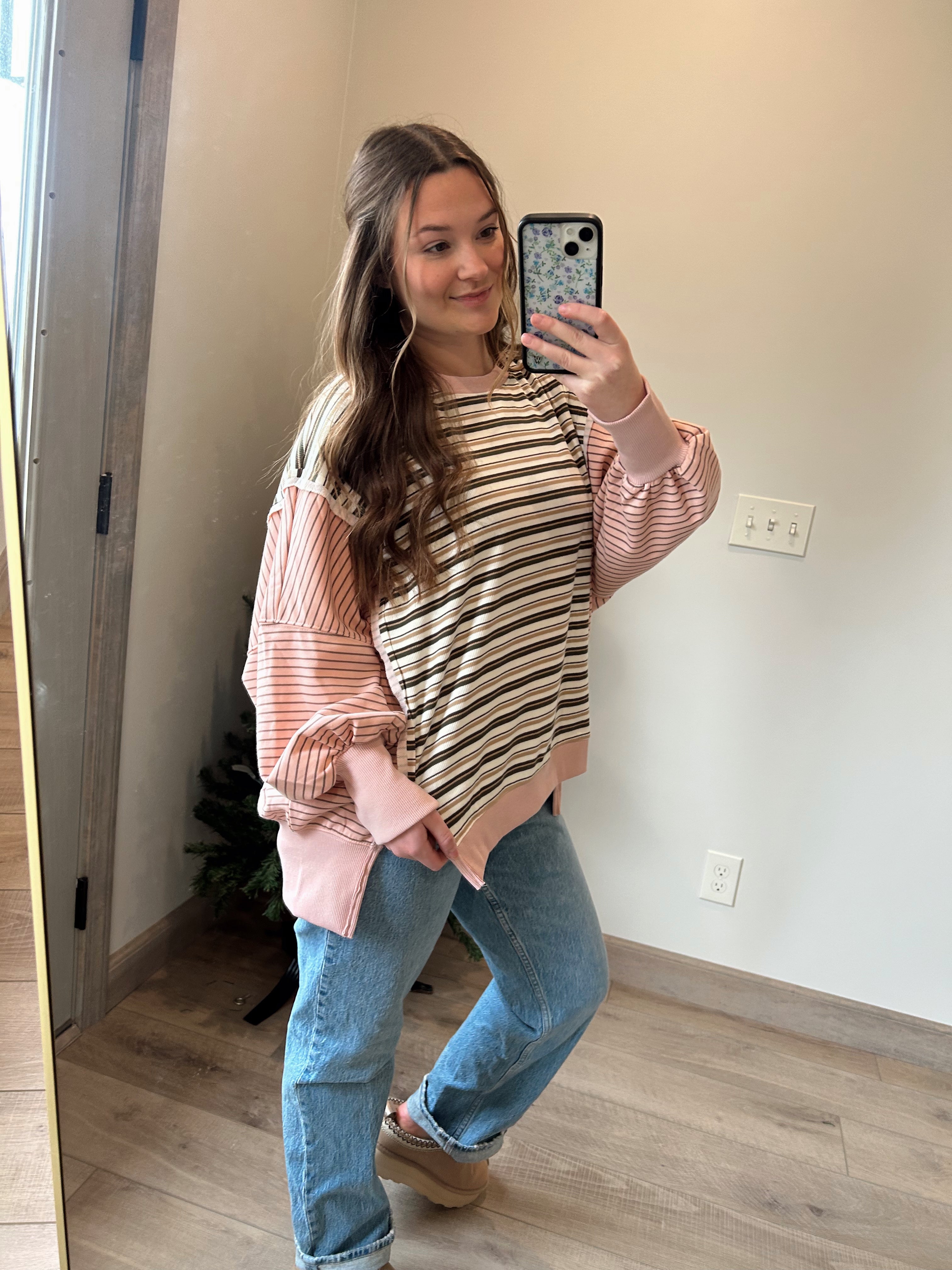 Exposed Seam Stripe Pullover