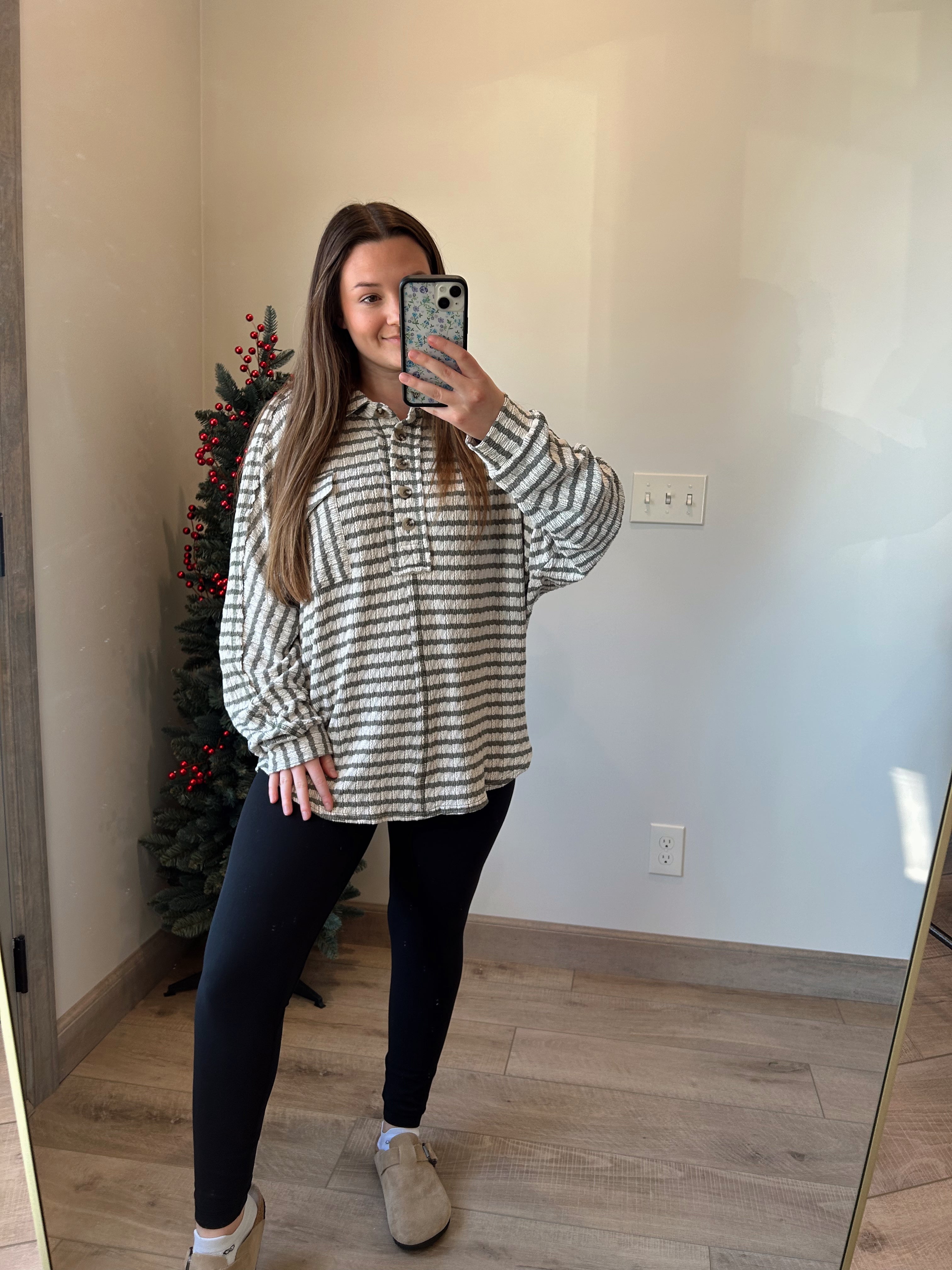 Textured Stripe Top - Olive